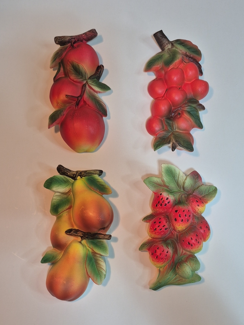 VINTAGE MCM Handpainted Ceramic Fruit Wall Plaques 1970s Kitch Decor, Set of 4